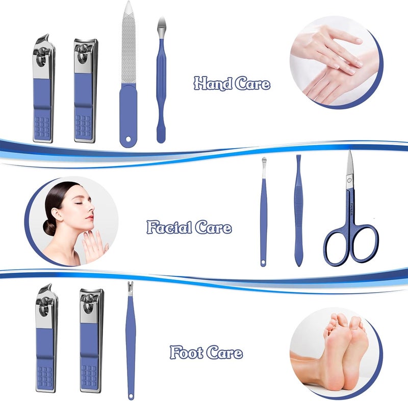 Red Flow Manicure Set 8 in 1 Nail Clipper Set, Nail Clippers,Fingernail & Toenail Clippers,Manicure Tools,Pedicure Tools,Suitable for Travel Manicure Kit,Nail Set Kit with Everything Profe (Blue) - Image 2
